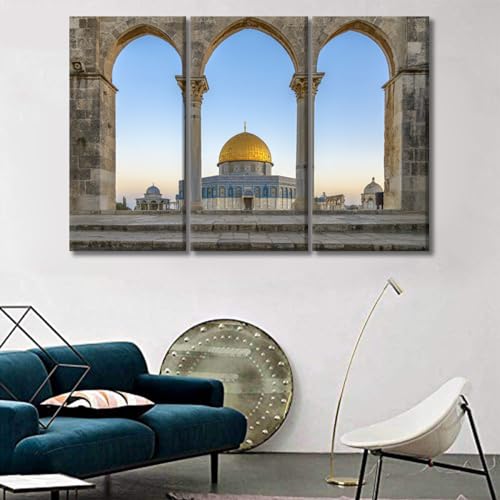 Al-Aqsa Mosque Wall Art Canvas Set - 3 Panels, 40x60 Inch, Ready to Hang