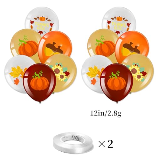 Thanksgiving Fall Banner Balloon Party Supplies Set with Maple Leaf Flags & Cake Toppers