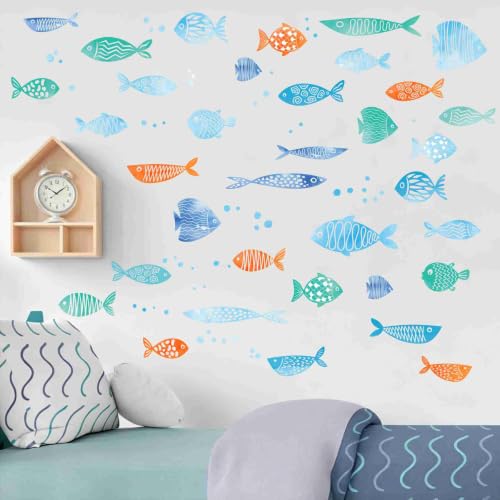 Watercolor Ocean Fish Wall Decals - Removable Under The Sea Nursery Decor, Multicolour