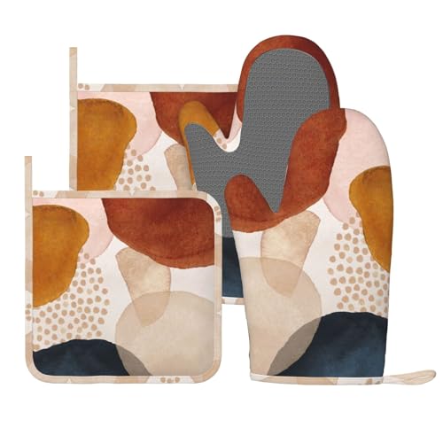 Kitchen Oven Mitts and Pot Holders Set - 4pcs Heat Resistant Silicone Non-Slip Cooking Gloves and Hot Pads - Variation 2