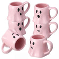 Pink Ghost Coffee Mug Set - 6 Pcs Halloween Ceramic Cups 11 oz - Ghost Face