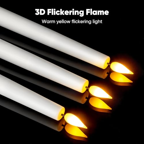 Flameless Taper Candles with Remote & Timer - 9.6 Inches, White - 6 pcs