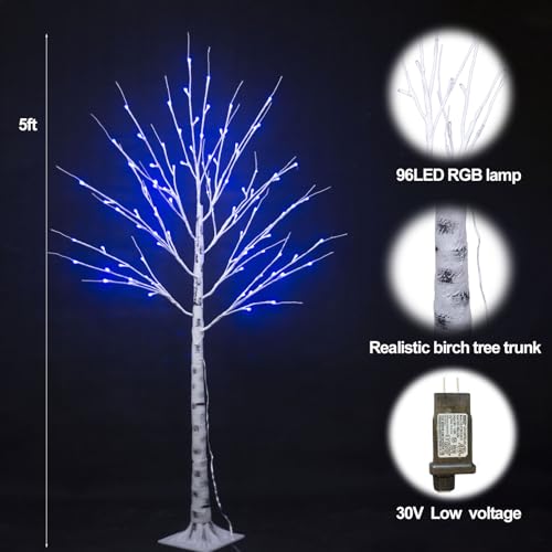 RGB-5FT Color Changing Lighted Birch Tree Halloween Decor with Remote