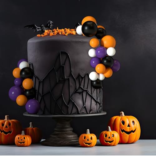 Halloween Cake Decorations Ball Toppers Set - Orange, Black, Purple, 32 pcs