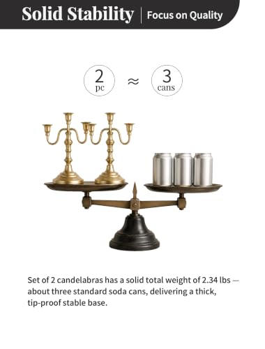 Gold 3-Arm Candle Holder Set - Brass Candelabra for Dining & Decor - 2 Pcs