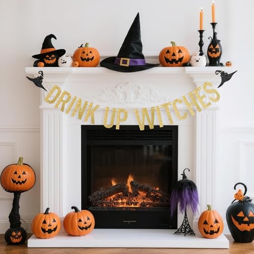 Halloween Witches Banner with Gold Glitter - Pre-Strung Party Decor