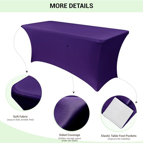 Stretch Spandex Table Cover for Folding Tables - Dark Purple, 6 Ft, 2 Pack