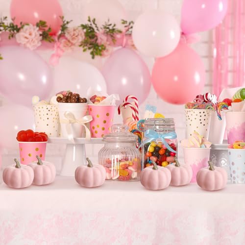 Pink Fall Artificial Pumpkins Set - 50 Pieces, 3.15 Inch Foam Decor