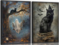 Halloween Wall Art Black Cat Ghost Poster 16x24in Unframed - Dark Academia Decor (Variation of Poster / 24L"x16W")