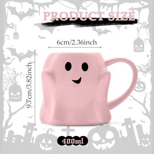 Pink 14 oz Halloween Ghost Coffee Mug - Ceramic Ghost Pattern, Cute Spooky Cup
