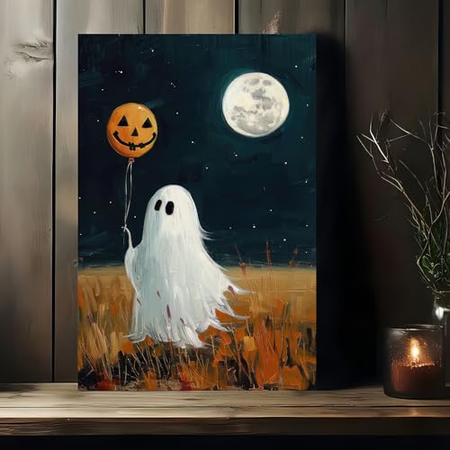 Halloween Ghost Wall Art Canvas - Moon Walk Variation 24x16 Inches