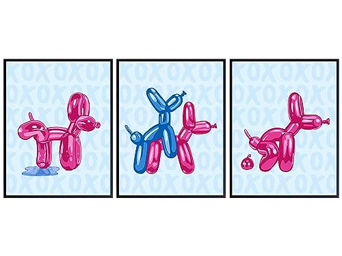 Balloon Dog Wall Art Print 11x14 Pink and Blue - Preppy Bathroom Decor - Variation 1