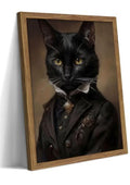 Black Cat Wall Art Canvas - Framed Gothic Bathroom Decor, 16x12 Inch, Halloween & Dark Academia Gift