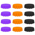 Eunika Halloween 12pcs Round Plastic Tablecloths - Black, Purple & Orange, 84 Inch