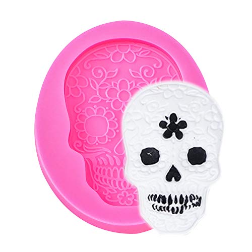Pink Skull Fondant Mold for Cake Decorating Silicone Halloween Cupcake Topper