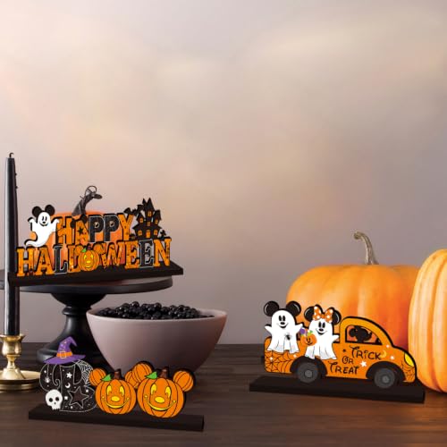 Halloween Wooden Table Centerpieces Set - 4pcs Pumpkin & Ghost Decor