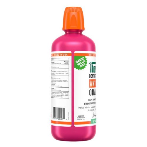 TheraBreath Anticavity Fluoride Mouthwash, Sparkle Mint, Dentist Formulated, 1 Liter (33.8 fl oz) + Travel Size, 3 fl oz