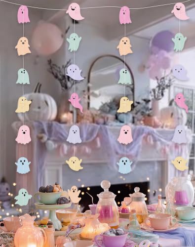 Pastel Ghost Halloween Garland Set - 4 Pre-Sewn Festive Decorations