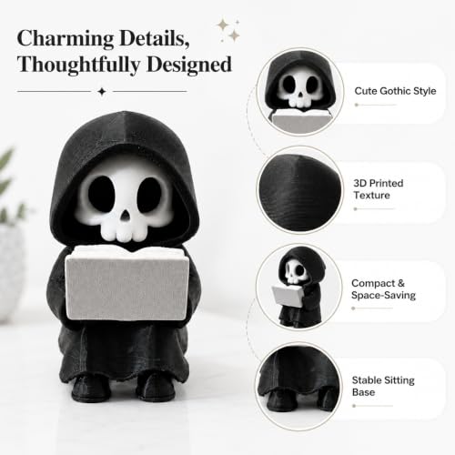 Halloween Cute Grim Reaper Reading Book Figurine - Skeleton Skeleton Statue Mini Decor