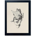 Bathroom Frog Canvas Wall Art - 12x16 Inch Funny Toilet Reading Frog Decor - Black Frame