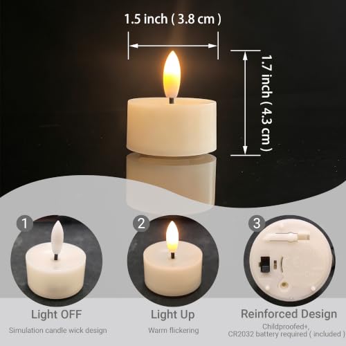 24 Pack Flameless LED Tea Lights with Black Wick, Battery Operated, Warm White