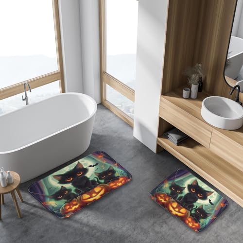 Britimes Halloween Cute Cat Bathroom Rug Mat Set of 2 - 16x24 & 20x32 Inches