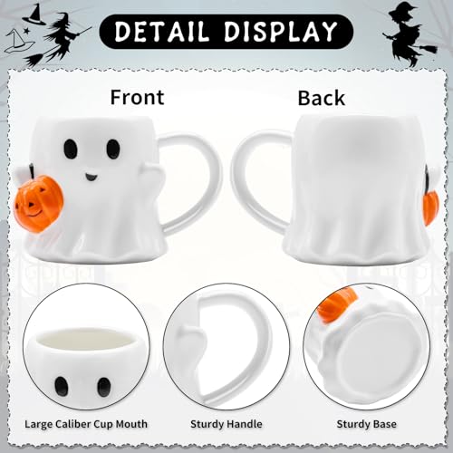 Halloween Ghost Mug with Pumpkin - 20 oz Ceramic Coffee Cup, White, Orange & Black Variation