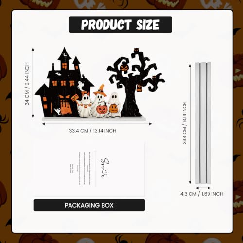 Halloween Ghost Haunted House and Tree Wooden Decor Set - Halloween Tree Variation