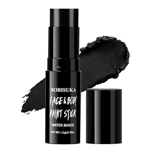 BOBISUKA Black Face Paint Stick - Full Coverage Washable Body & Face Makeup for Halloween & Cosplay