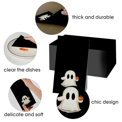 Black Halloween Paper Napkins - Pumpkin Ghost Design, 100 Pack