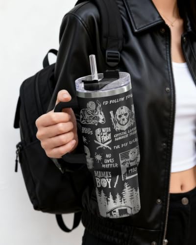 CreepyBlack2 40 oz Insulated Halloween Horror Characters Tumbler with Handle