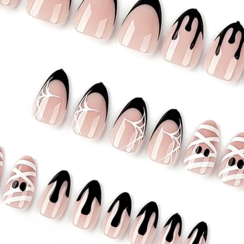 Halloween Press On Nails - Mummy & Spider Web Design, Style-31, 30 Pack