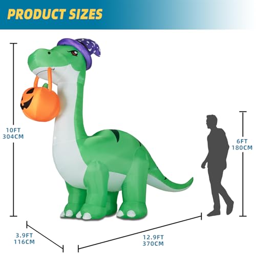 10FT Green Inflatable Dinosaur Halloween Decoration with LED Lights - Outdoor Yard Decor