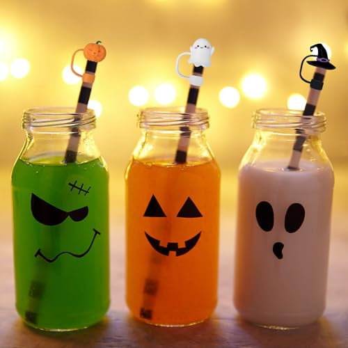 Halloween Straw Cover Cap - Reusable Pumpkin Silicone Toppers for Stanley Cup - 5PCS
