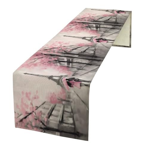 Paris Eiffel Tower Watercolor Table Runner - Farmhouse Kitchen Decor - Pink 13x36 Variation W13xL36