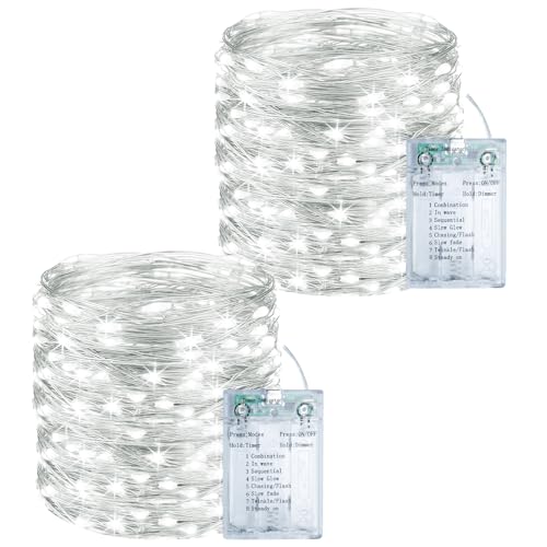 Fairy Lights Battery Operated 33FT 100LED USB-C Twinkle String Lights - Cool White, 2 Pack, 8 Modes & Dimmable