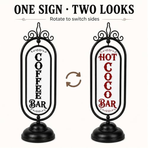 Reversible Coffee & Hot Cocoa Sign - Black & Red, 3D Metal Decor