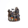 Spooky Haunted House Miniature with Hovering Bat Halloween Decor - Light Up