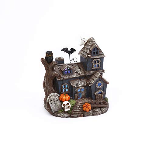 Spooky Haunted House Miniature with Hovering Bat Halloween Decor - Light Up