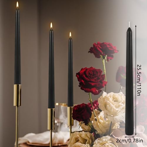 Black Taper Candles - Unscented, Dripless, 8-Hour Burn Time, 12 Pack