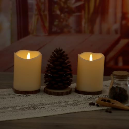 2 Pack Flameless Pillar Candles with Timer - 3 x 4 Inches, Realistic LED Decor