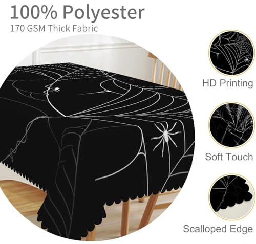 Black Spider Web Tablecloth 70x70 Inches Halloween Waterproof Square Cover