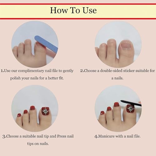 Black French Tip Press On Nails & Toenails Set - Medium Square Fake Nails for Women