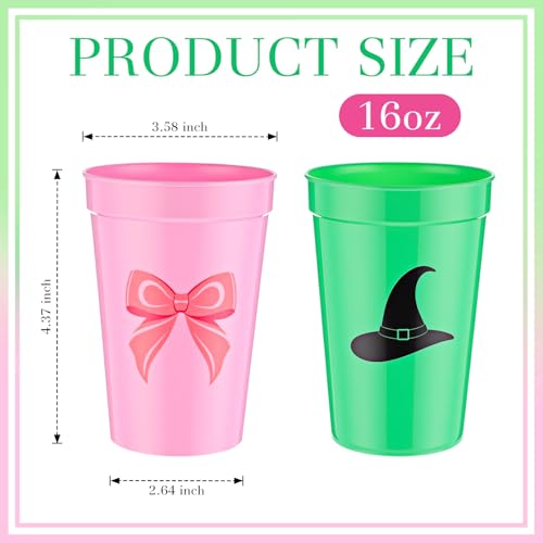 24 Pack Pink and Green Plastic Cups with Witch Hat Design, 12 oz Party Cups for Celebrations