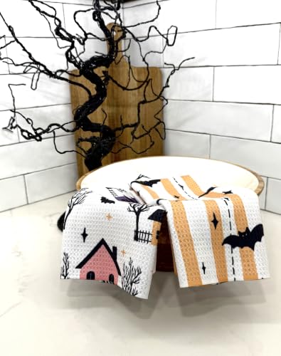 Halloween Haunted Kitchen Towel Set - Double Sided Microfiber Dish Cloths, Quick Dry, Absorbent, 2 Pack