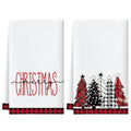 Christmas Buffalo Plaid Kitchen Towels Set of 2 - Black & Red Tree Pattern, 18x26 Inches