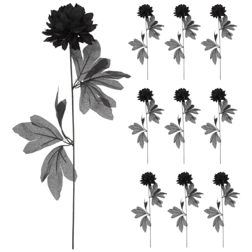 Halloween Black Artificial Flower Stem - Faux Dahlia for Gothic & Memorial Decor