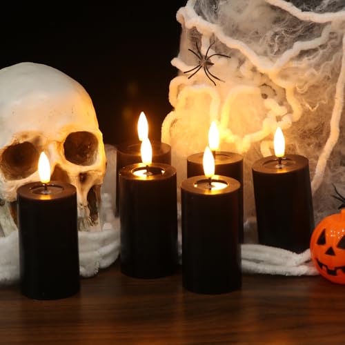 Halloween Mirror Surface Candles with Remote Timer - Black Set of 6