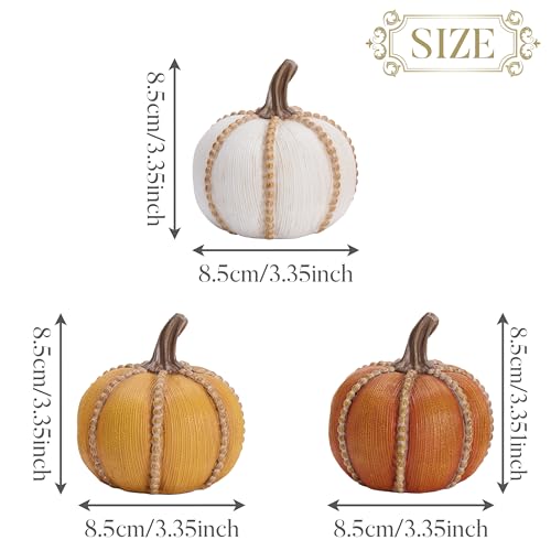 Set of 3 Fall Pumpkin Decor - Resin Autumn Centerpieces for Home, Thanksgiving & Halloween