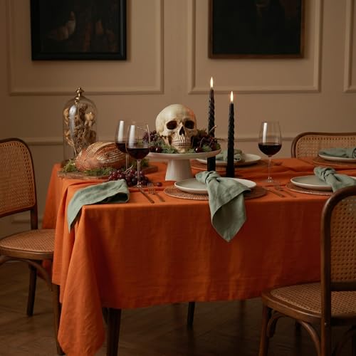 Persimmon Orange Linen Tablecloth 60 x 90 inches - Fete Rectangular